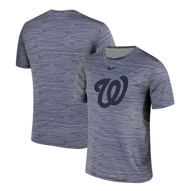 Washington Nationals Gray Black Striped Logo Performance T-Shirt,We sell and wholesale Washington Nationals Gray Black Striped Logo Performance T-Shirt on line form chian!